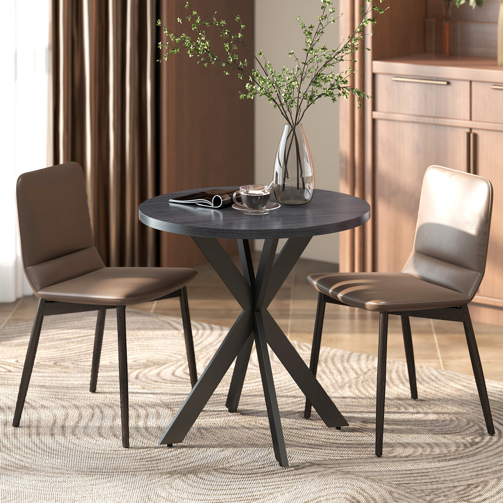 29" Dining Table, Contemporary Round Kitchen Table with Steel Legs, Black