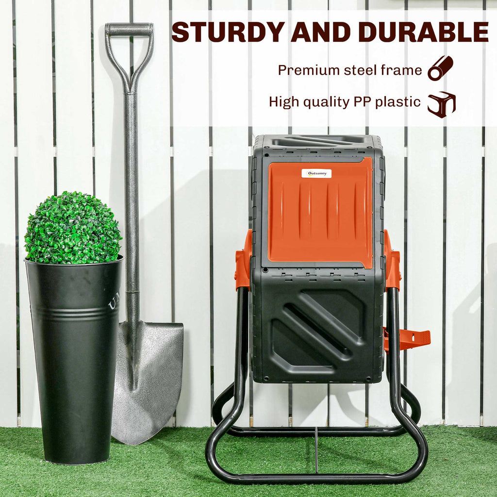 Rotating Composter, Compost Bin with 24 Vents and Steel Legs, 17 Gallon, Orange