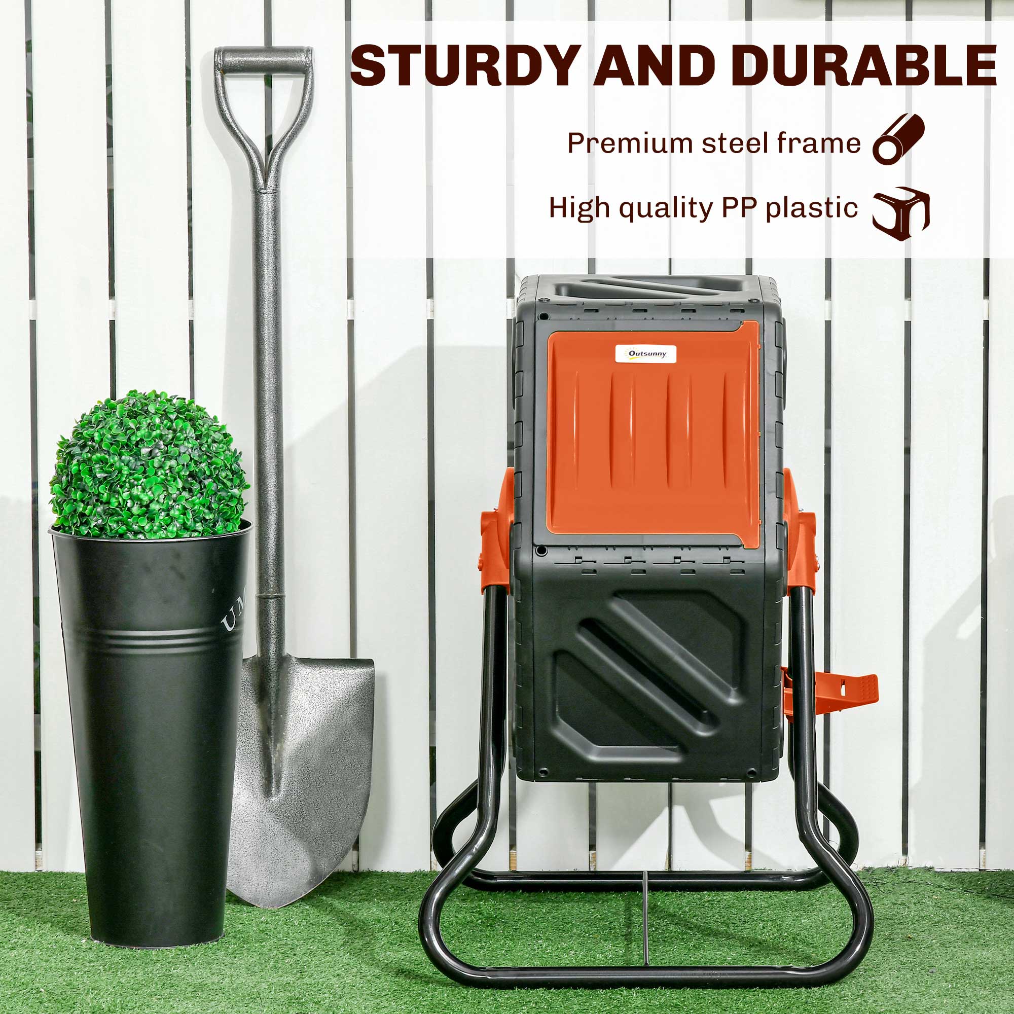 Rotating Composter, Compost Bin with 24 Vents and Steel Legs, 17 Gallon, Orange