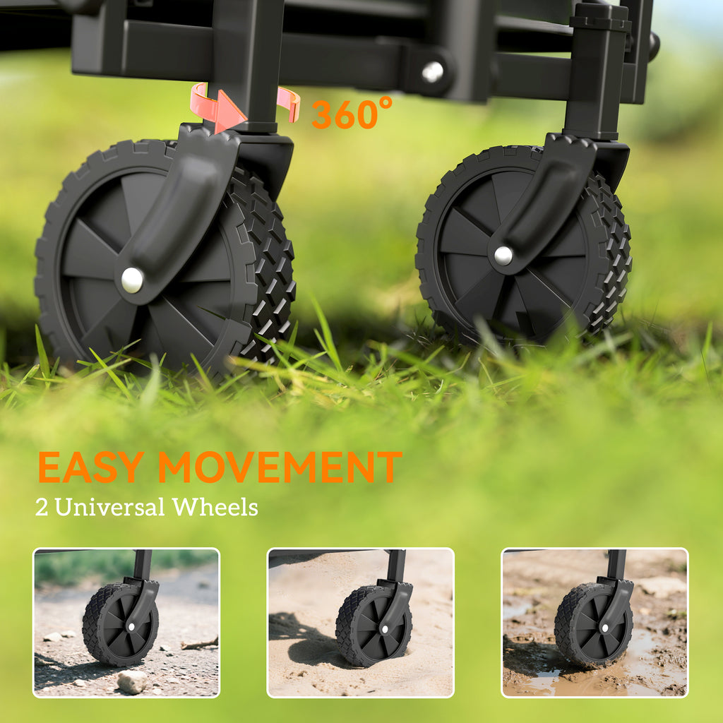 Small Collapsible Folding Garden Cart, Heavy Duty Lawn Wagon with Universal Wheels and Adjustable Handle, Black