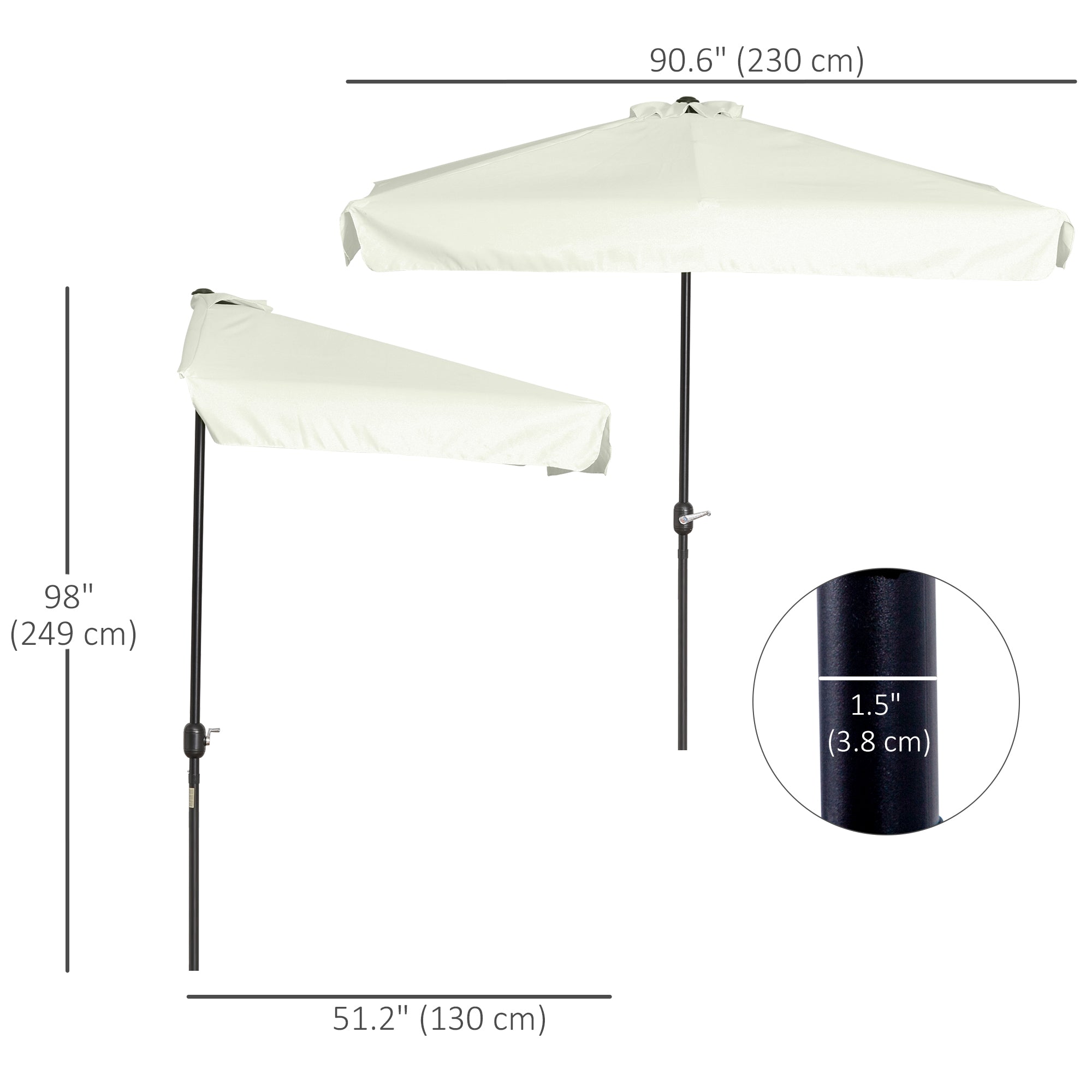 7.5ft Half Umbrella Semi Patio Parasol with Crank Handle, Top Vent for Garden, Balcony- NO BASE INCLUDED, Cream