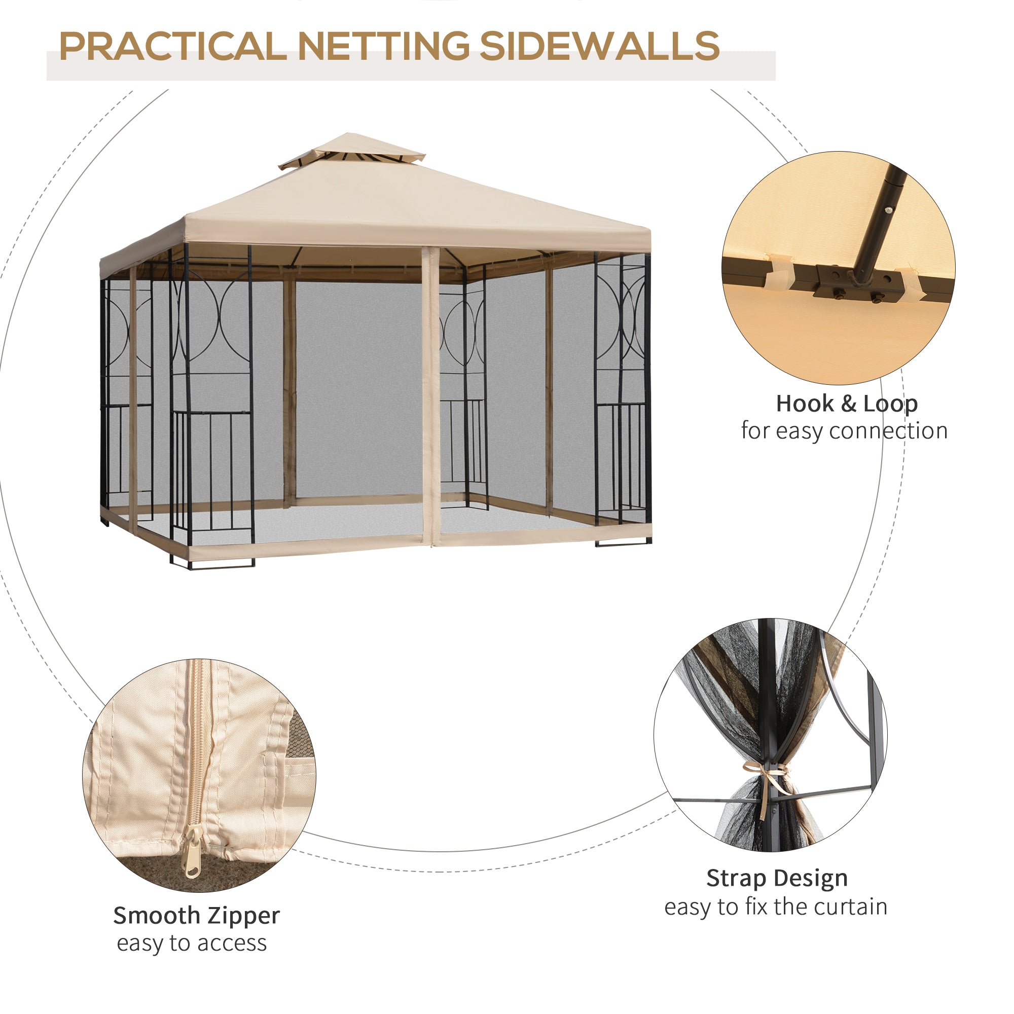 10x10ft Patio Gazebo, Outdoor Double Top Pavilion Canopy, Garden Event Party Tent Shelter, Yard Sun Shade Steel Frame w/ Mosquito Netting and Storage Tray