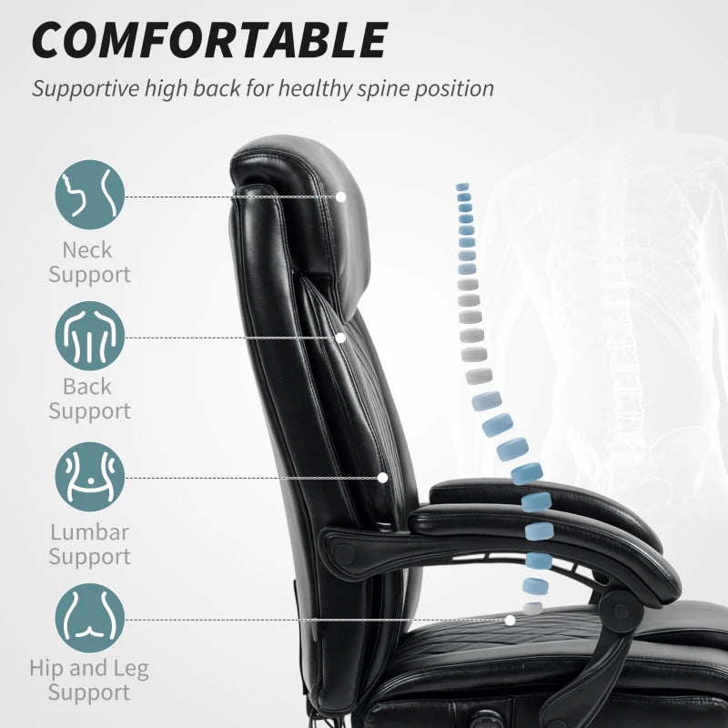 Ergonomic black office chair with 6-point vibration massage, reclining function and footrest