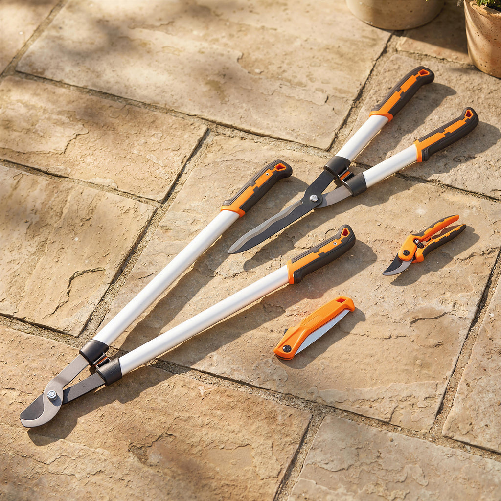 4 Pcs Pruning Shears Set with Hedge Shears, Loppers, Garden Secateurs and Folding Hand Saw with Aluminum Handle