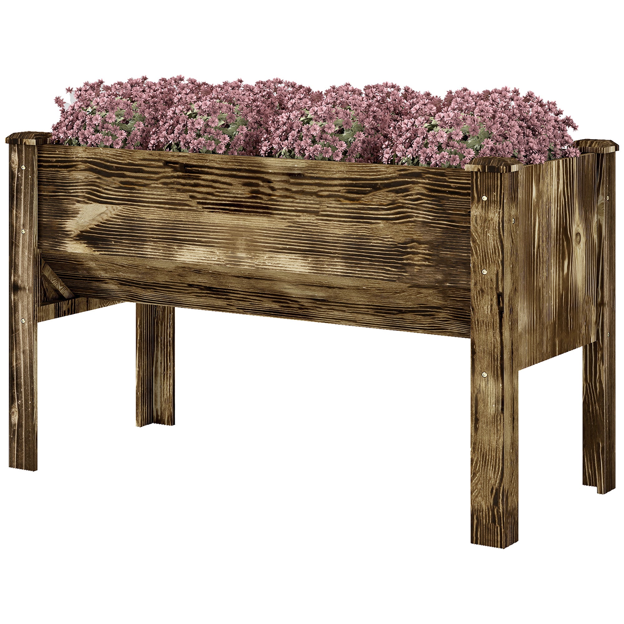 Wooden Raised Garden Plant Stand Outdoor Tall Flower Bed Box with Hooks, 48" x 24" x 32", Carbonized
