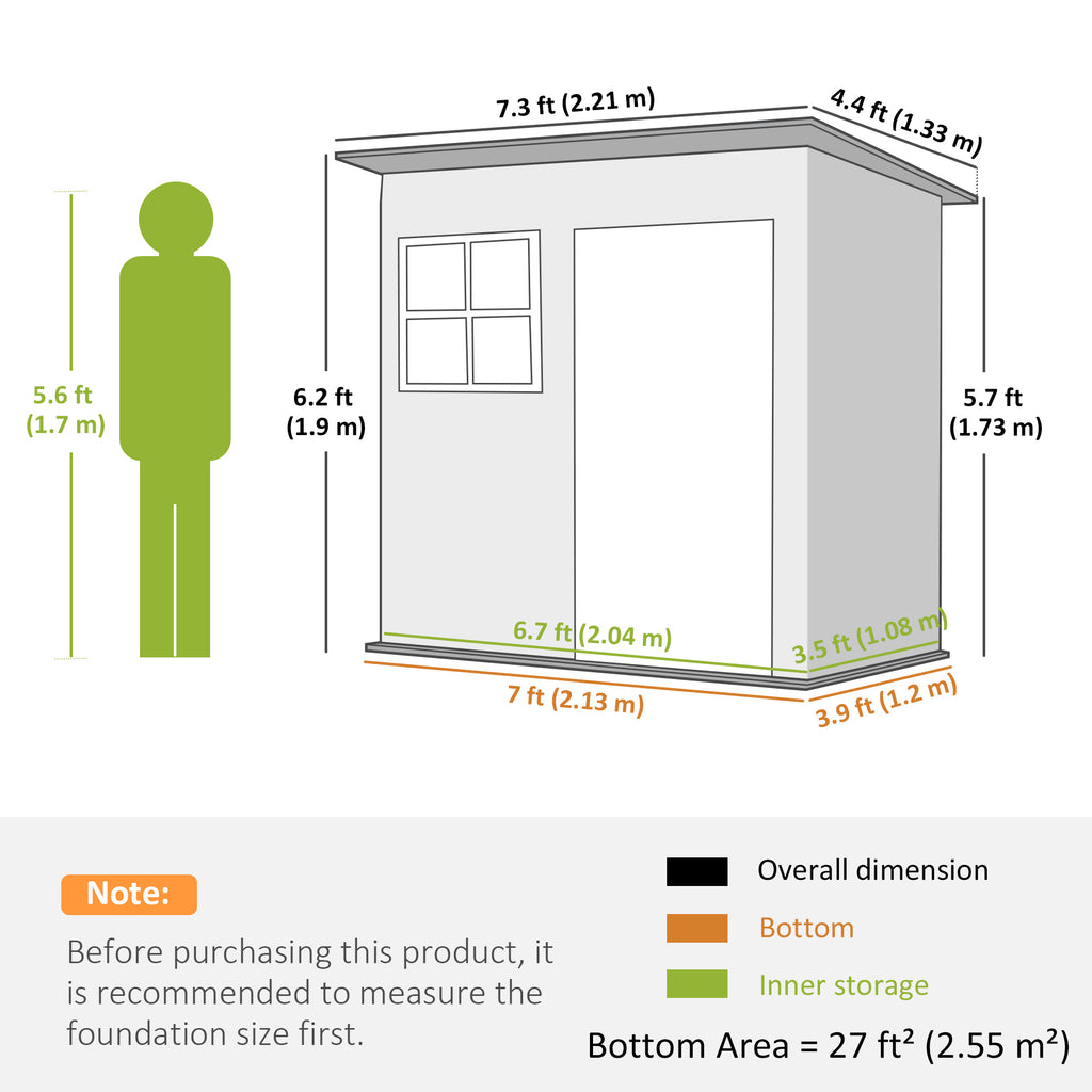7' x 4' Galvanised Steel Outdoor Storage Shed, Garden Shed with Window, Lockable Wide Door and Air Vents, Warm Grey