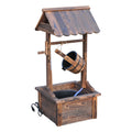 Wooden Well Wishing Fountain Outdoor with Electric Pump Water Bucket for Patio Garden Carbonized