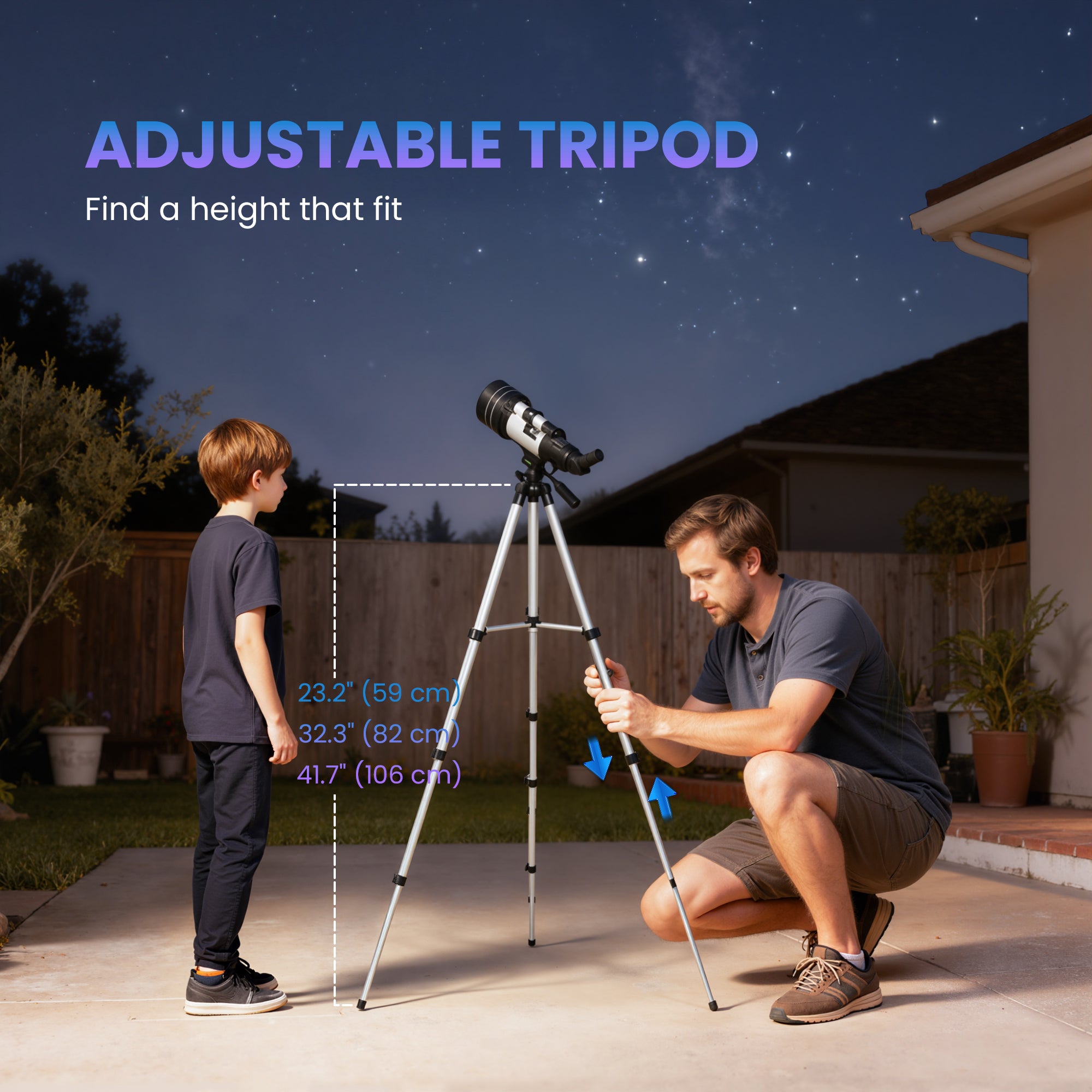 Astronomical Telescope for Adults, 70 mm Aperture Refractor Telescope with 100X, Adjustable Tripod, White