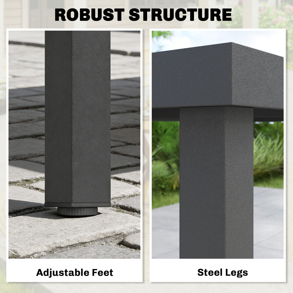 Rectangular Patio Table for 6, Outdoor Dining Table with Wood-Plastic Composite Top and Steel Frame for Garden, Grey