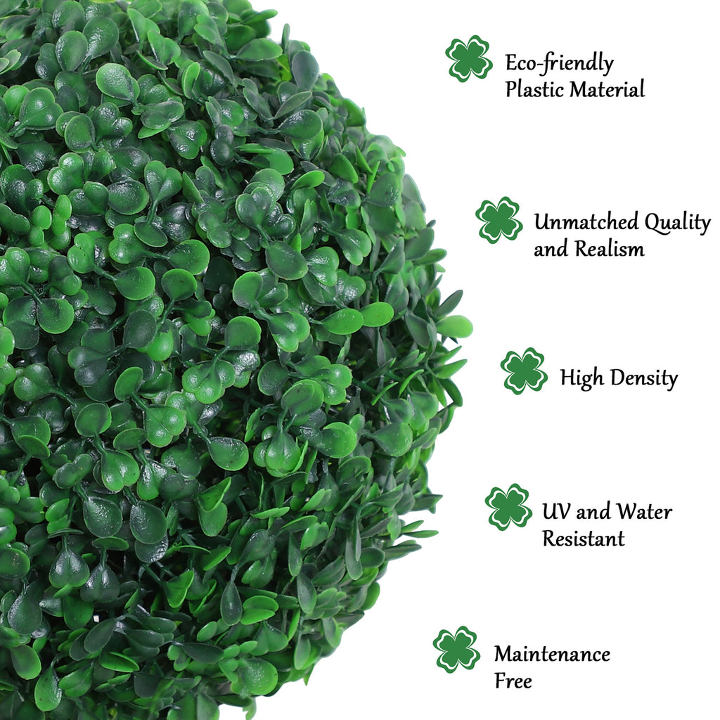 Set of 2 Artificial Ball Boxwood Topiary Trees, 44.1" Fake Plants in Pots for Outdoor Indoor Decor, Dark Green