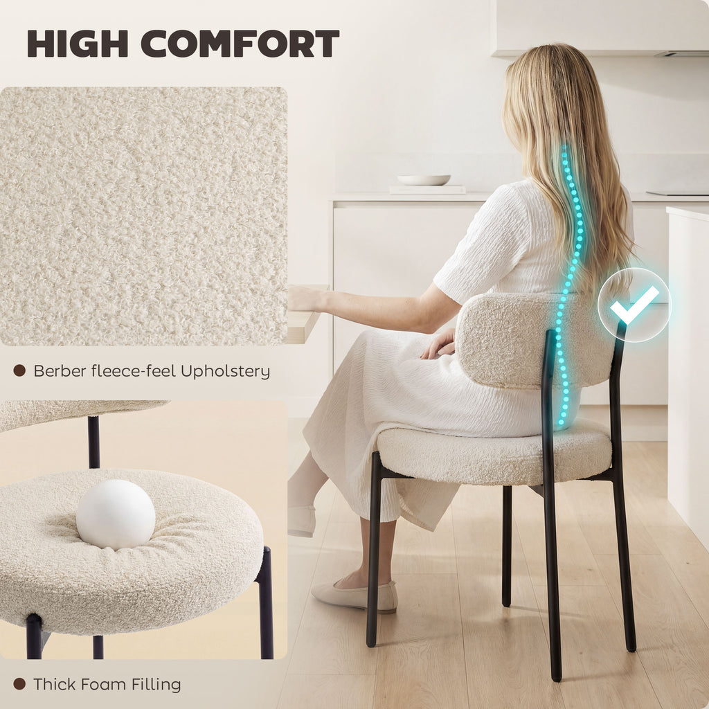 4 Pieces Kitchen Chairs, Modern Dining Chairs w/ Berber Fleece Upholstery and Steel Legs for Living Room, Beige