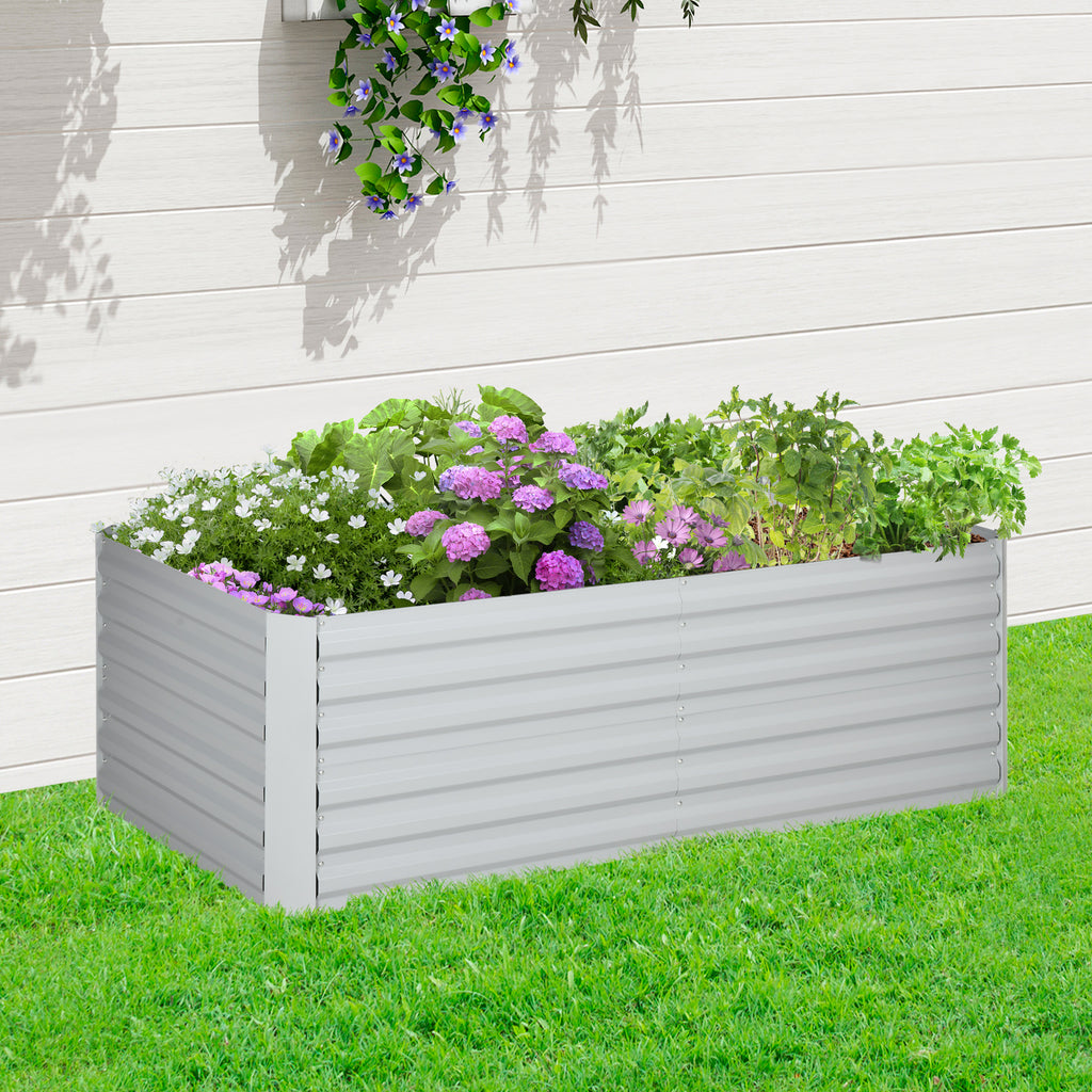 Galvanized Raised Garden Bed, Steel Outdoor Planters with Reinforced Rods, 71" x 35" x 23", Light Grey