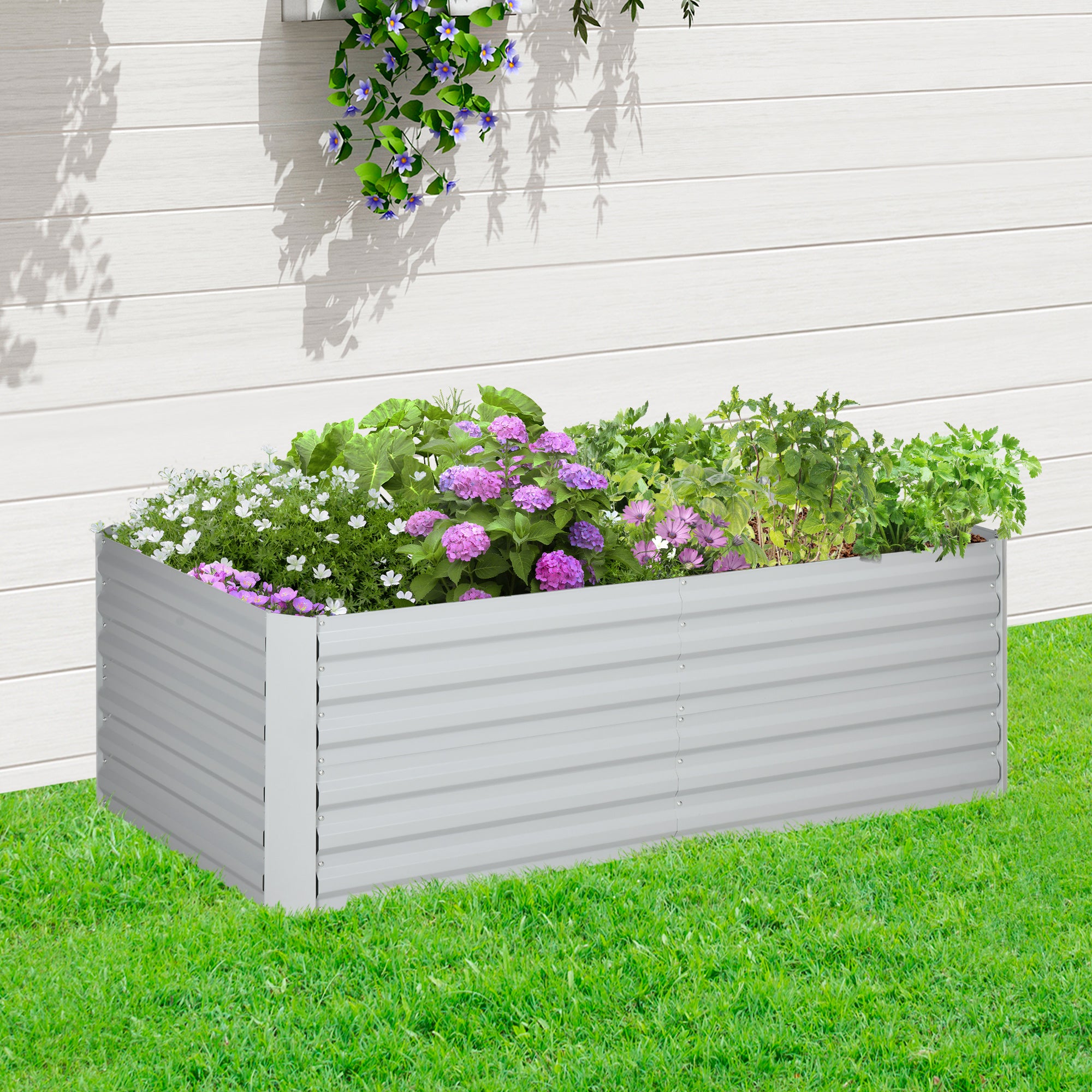 Galvanized Raised Garden Bed, Steel Outdoor Planters with Reinforced Rods, 71" x 35" x 23", Light Grey