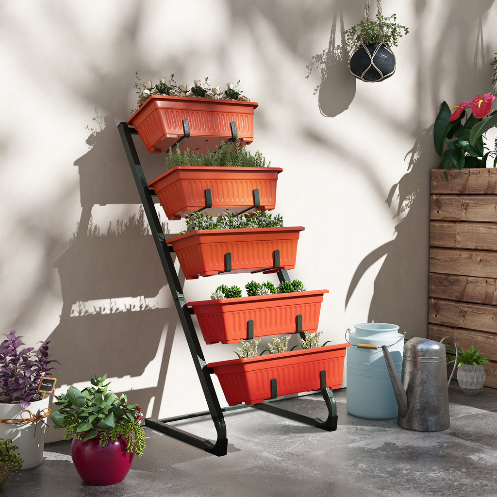 5-Tier Vertical Raised Garden Planter with 5 Container Boxes, Outdoor Plant Stand for Vegetable Flowers, Red