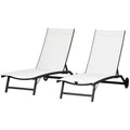 Outdoor Lounge Chair Set of 2, Tanning Chair with Wheels, Breathable Mesh for Patio, Backyard, Poolside, Cream White