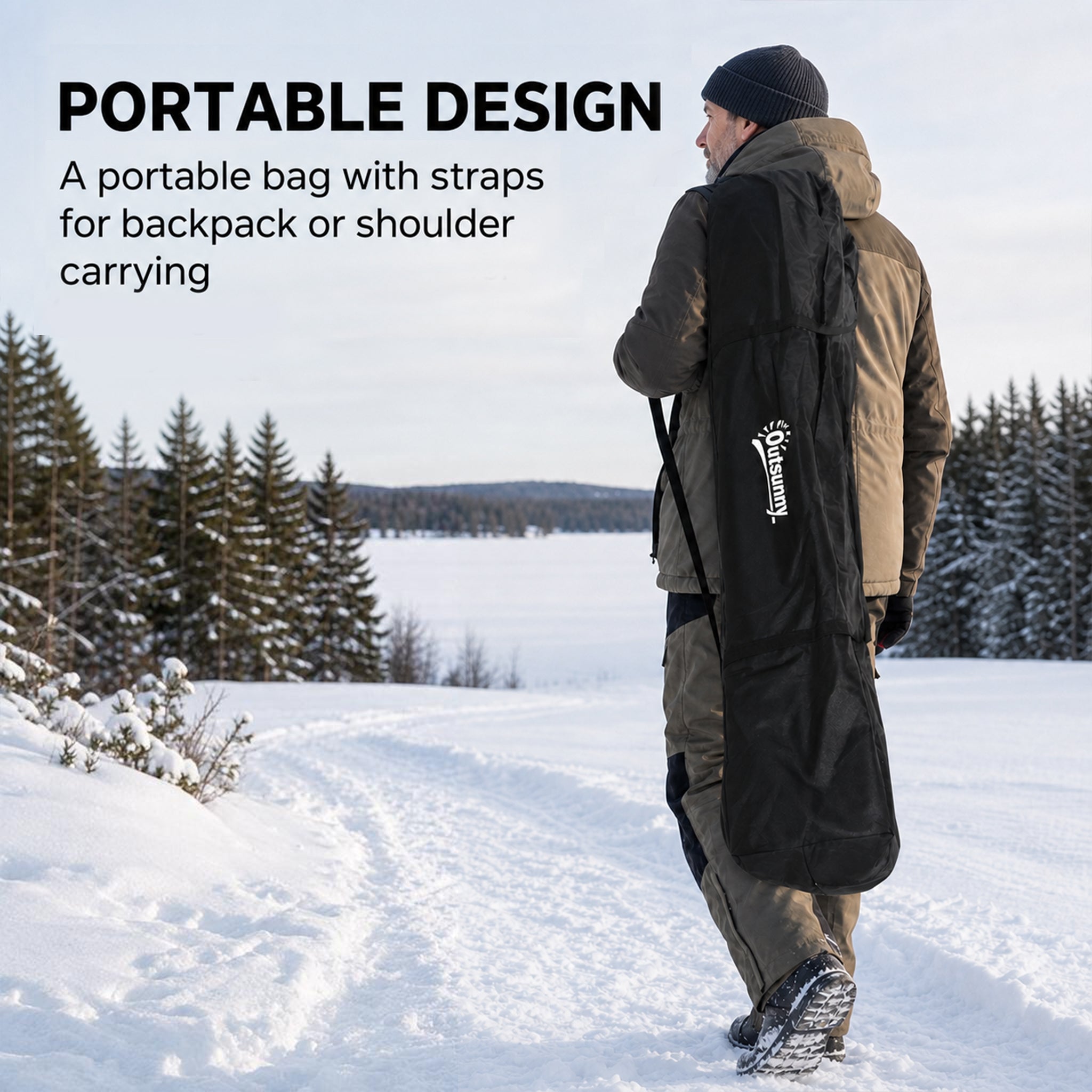 3-4 Person Insulated Ice Fishing Shelter, Pop up, with Oversized Doors, Windows, Vents and Carry Bag, for Low-Temp -22â„‰