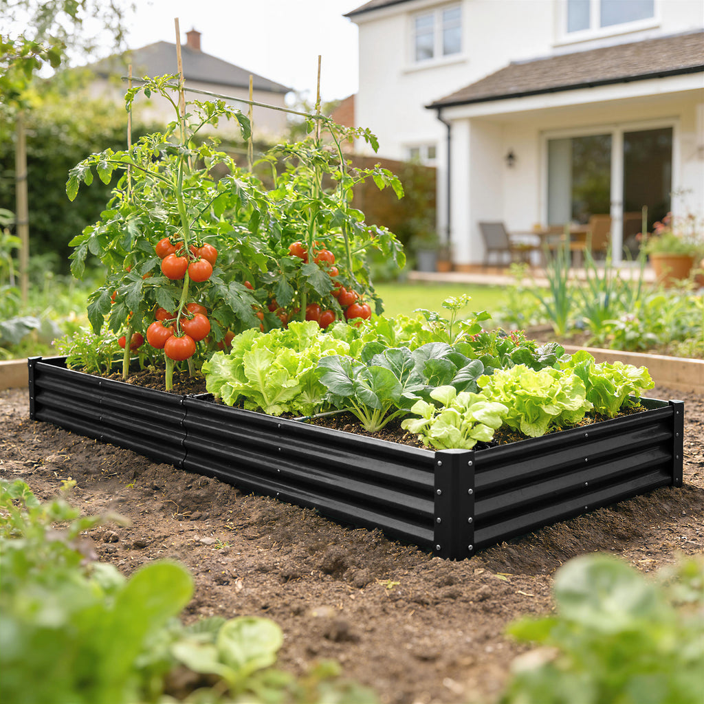 12 x 4 x 1ft Galvanized Raised Garden Bed, Reinforced Outdoor Planter Box with Open Bottom, Black