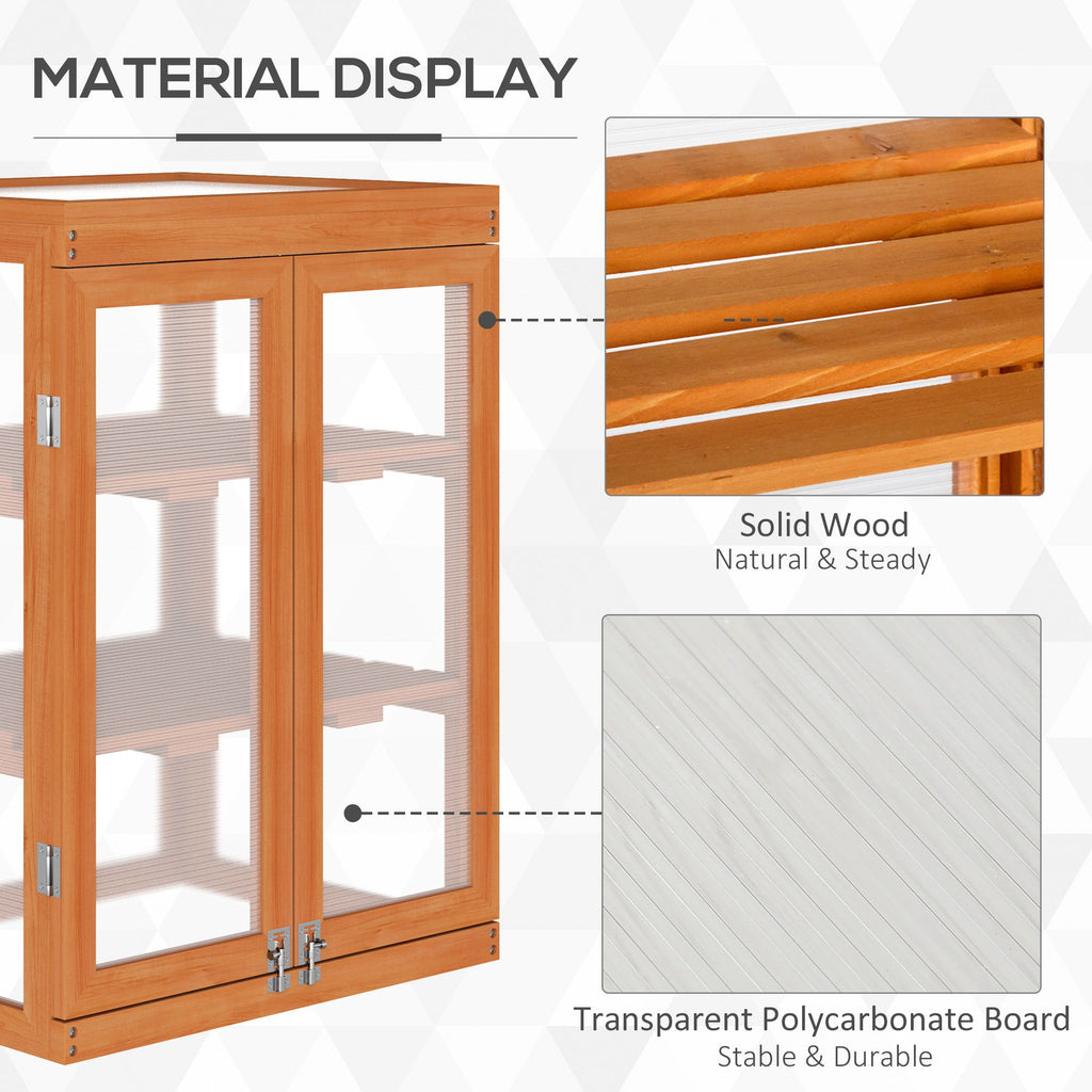 Wooden 2 Tier Cold Frame Greenhouse Polycarbonate Plant Grow House Portable Garden, 22.8" x 17.3" x 30.7", Orange