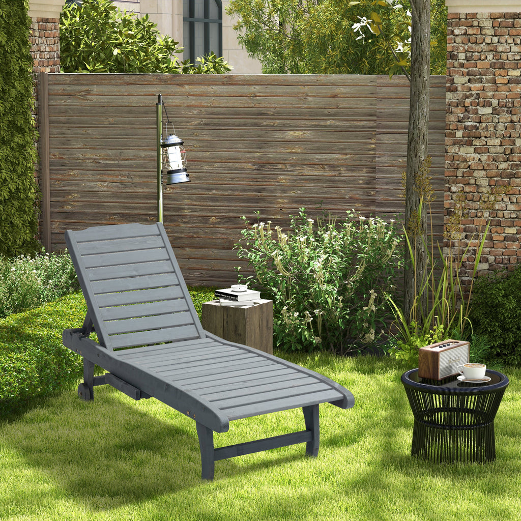 Adjustable Lounge Chair, Outdoor Patio Chaise Recliner with Pull-out Tray and 2 Wheels