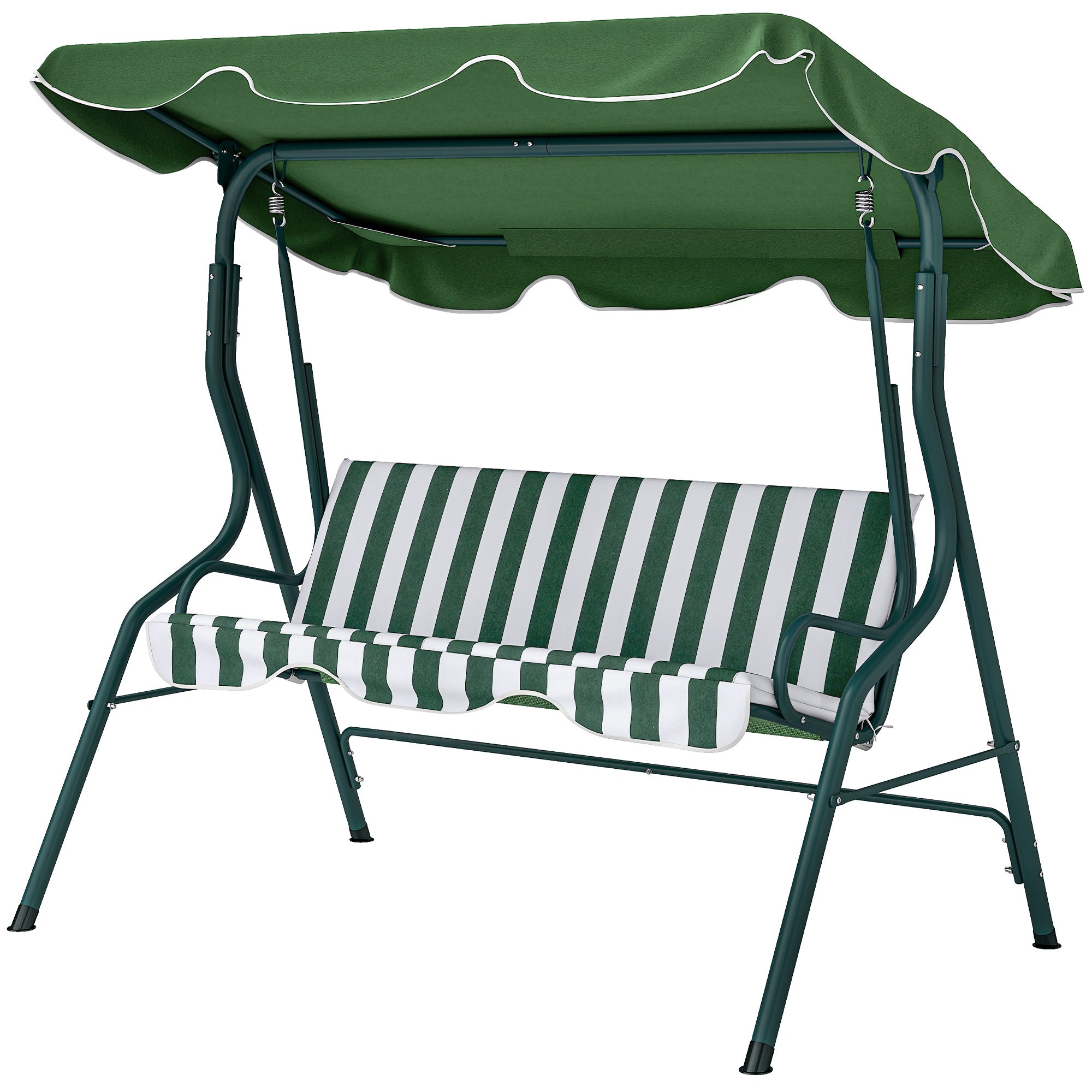 Outdoor Porch Swing with Adjustable Canopy, 3-Seater Patio Swing Chair with Cushion, Green