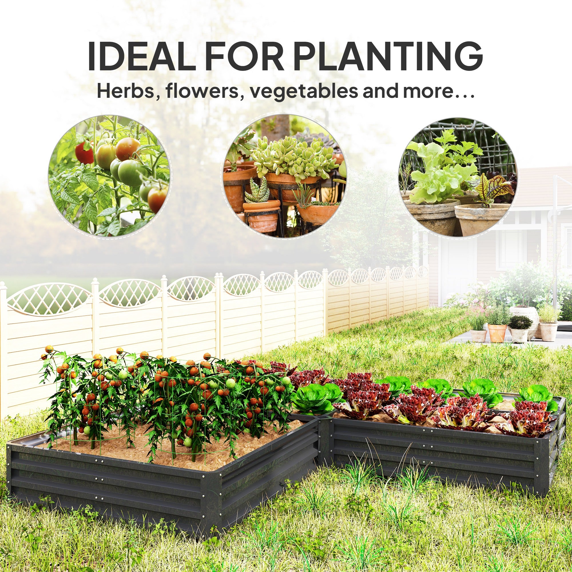 Steel Raised Garden Bed, Set of 5 Large Box Planters for Outdoor Plants Vegetables Flowers Herbs, 8x8x1ft, Dark Grey