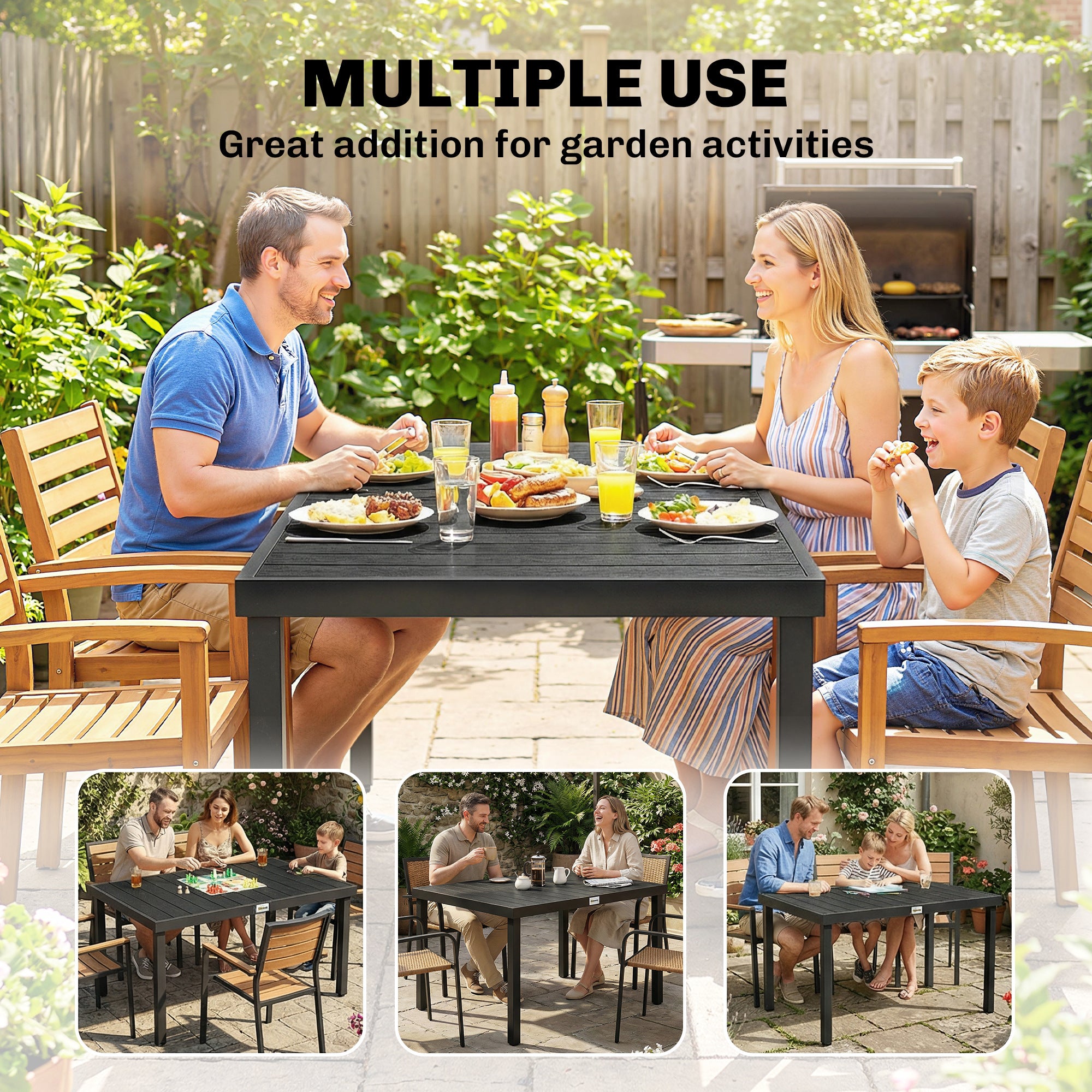 Aluminum Outdoor Dining Table for 6, Patio Rectangular Table, 47.2" x 35.4" x 29.1", Black