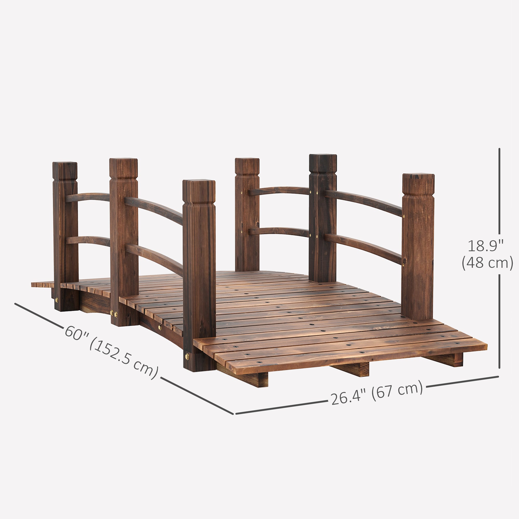 5FT Wood Garden Bridge Outdoor Decorative Landscape Side Rails Backyard Moon Bridge Park Decor Stained Wood