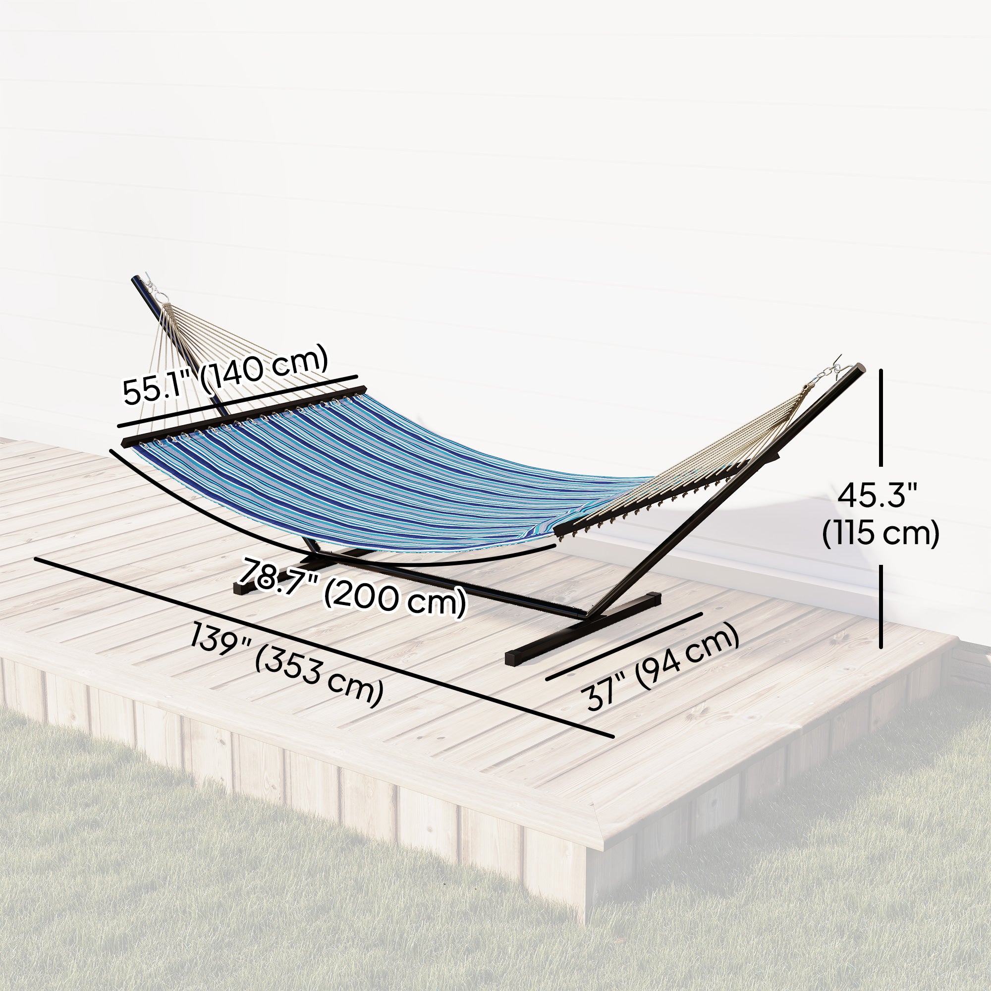 Hammock with Stand Heavy Duty Camping Hammock with Steel Frame for Patio Backyard Blue and White