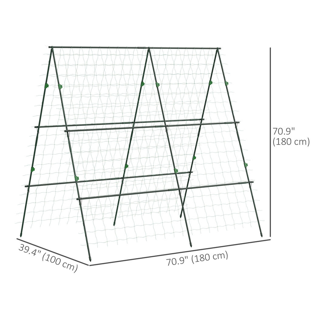 71" x 71" Metal Cucumber Trellis with Netting for Climbing Plants Vegetables, A Frame Tomato Plant Support Tomato Trellis for Vegetable Garden, Patio, Balcony, Green