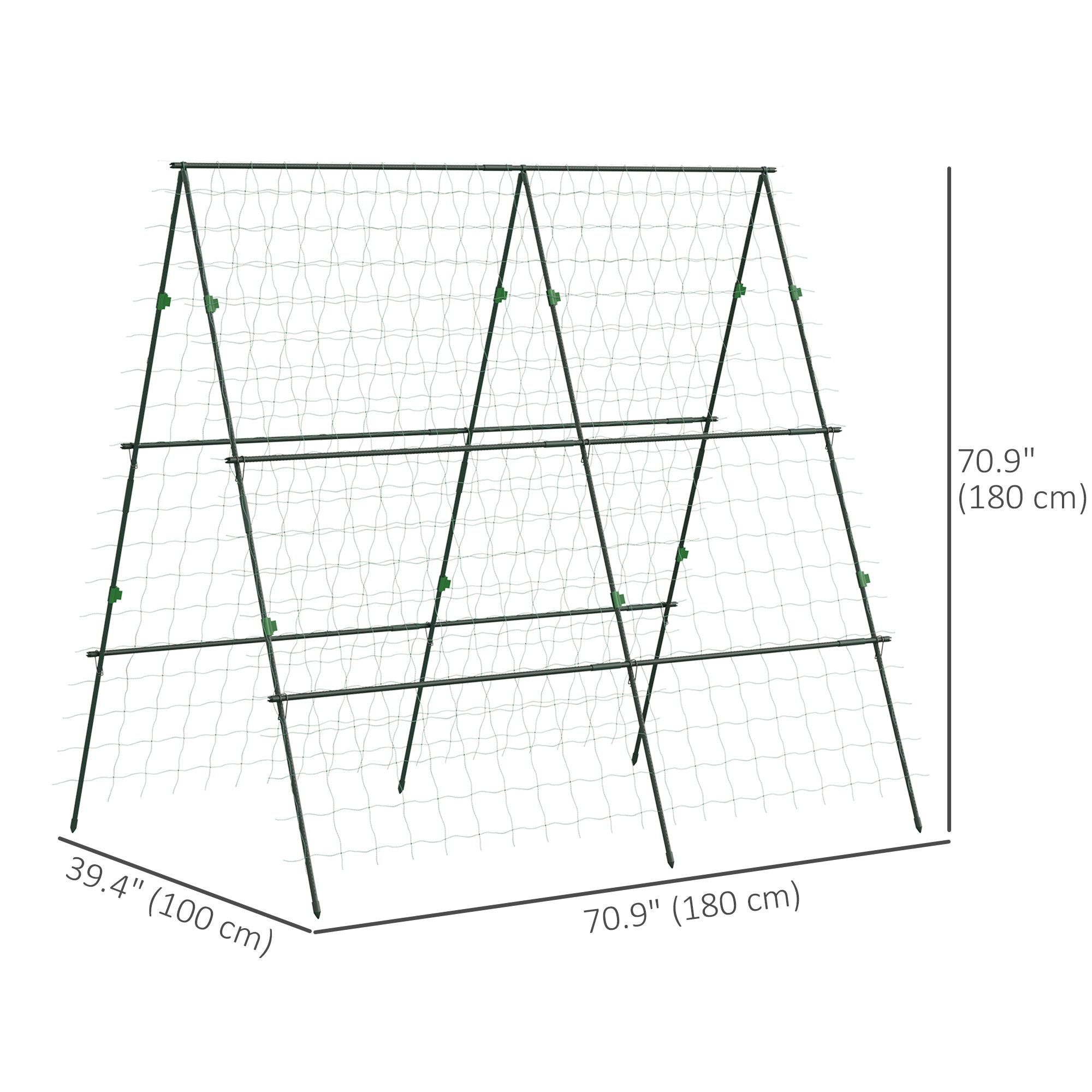 71" x 71" Metal Cucumber Trellis with Netting for Climbing Plants Vegetables, A Frame Tomato Plant Support Tomato Trellis for Vegetable Garden, Patio, Balcony, Green