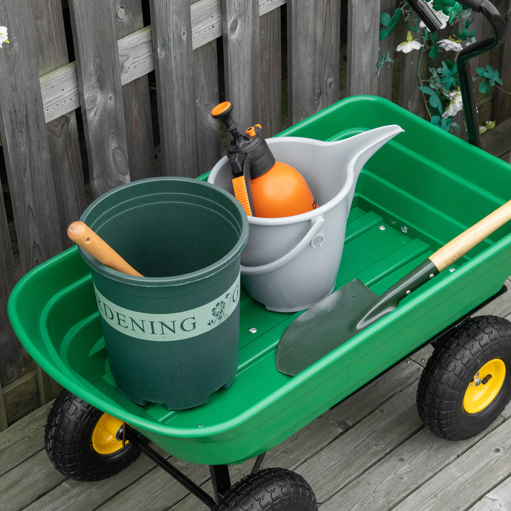 Garden Dump Cart Heavy Duty 440lbs Wagon with Steel Frame and 10'' Pneumatic Tires, Green