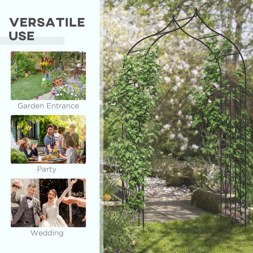 8.7FT Garden Arch Trellis, Outdoor Wedding Arbor for Ceremony with Scrollwork Design for Climbing Roses, Vines and Plants