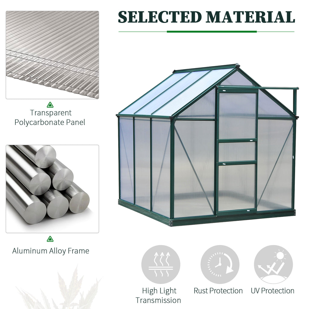 6.2' x 6.3' x 6.6' Clear Polycarbonate Greenhouse Large Walk-In Green House Garden Plants Grow Galvanized Base Aluminium Frame w/ Slide Door