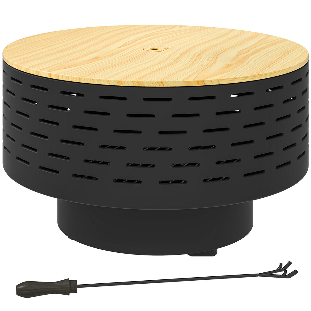 3-in-1 Fire Pit Î¦23.8" x 15.4" Outdoor Fire Bowl with Grill Grate, Wood-Effect Fire Basket