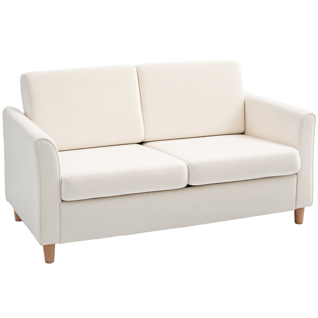 2-Seat Sofa Two-Seater Couch with Armrests and Wood Legs for Living Room, Bedroom, Cream White