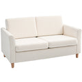 2-Seat Sofa Two-Seater Couch with Armrests and Wood Legs for Living Room, Bedroom, Cream White