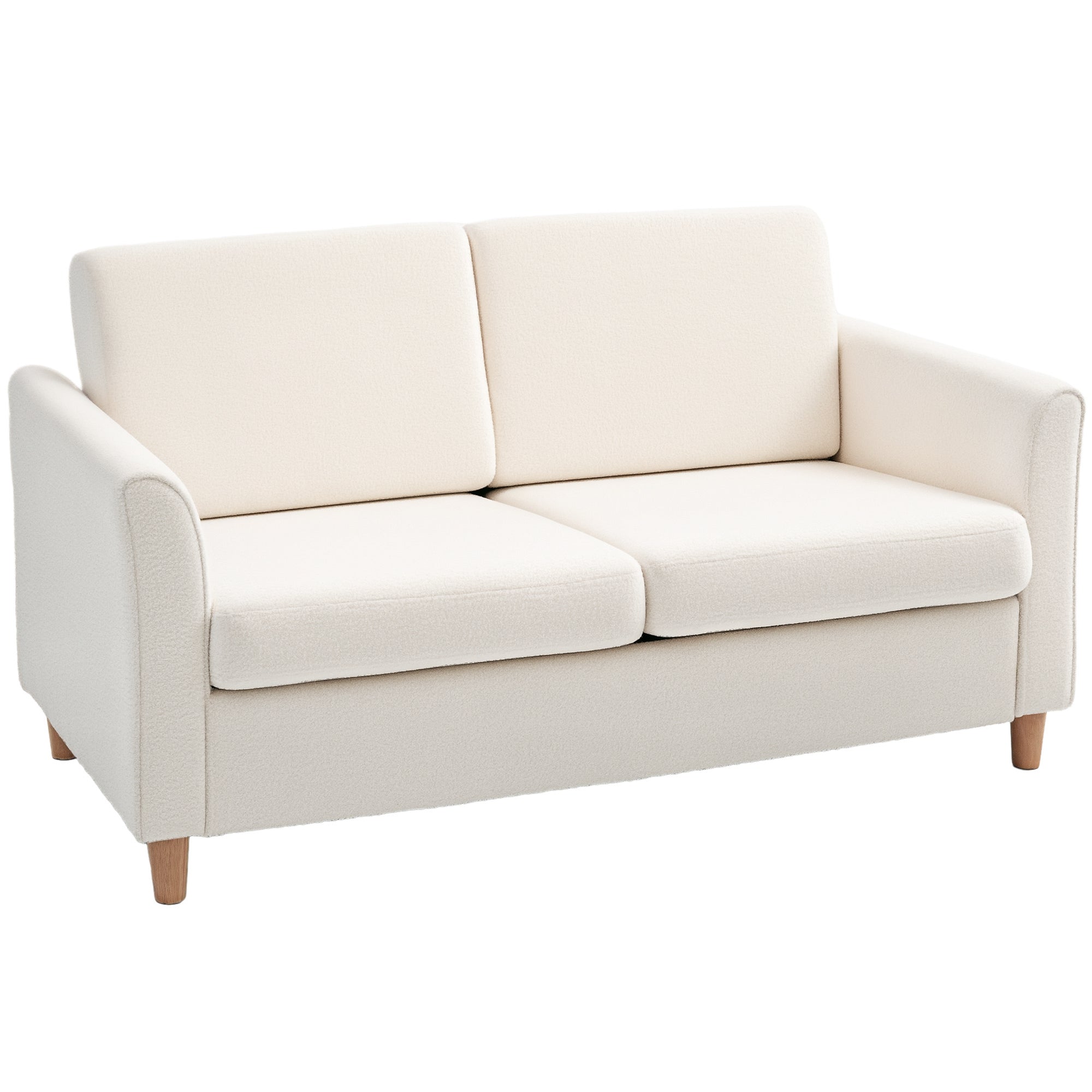 2-Seat Sofa Two-Seater Couch with Armrests and Wood Legs for Living Room, Bedroom, Cream White