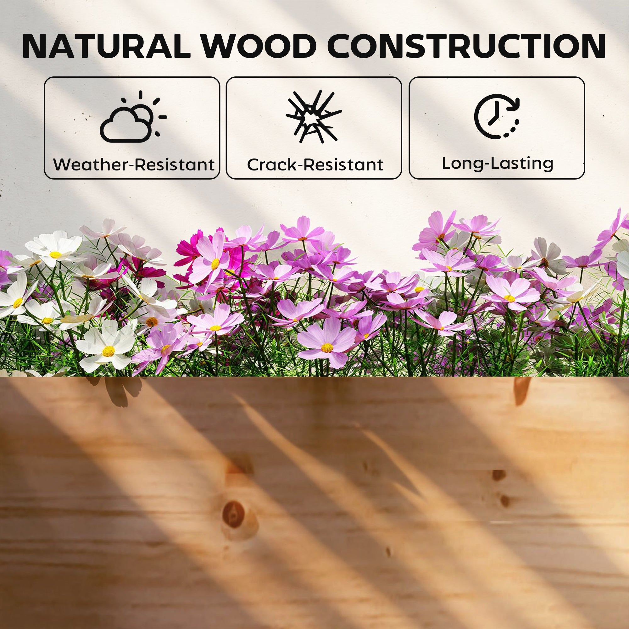 Wooden Raised Garden Bed, 8 x 4 x 1ft Elevated Garden Box with Dividers and Open Bottom, Outdoor Raised Planter Box