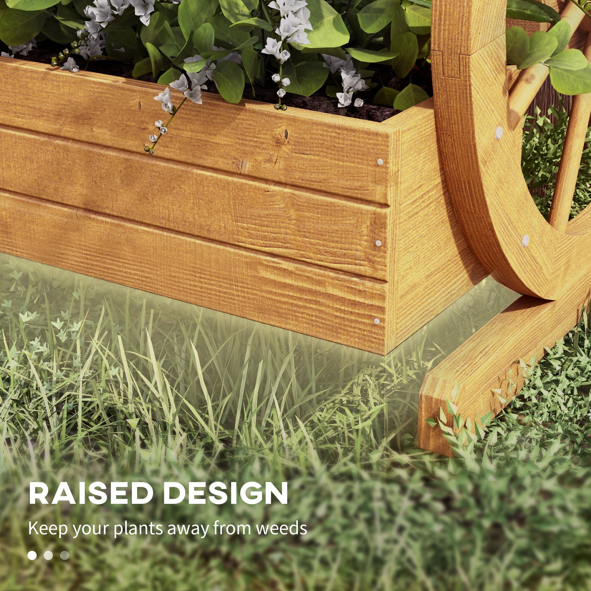 Wooden Wagon Planter Box, 3-Tier Raised Garden Bed, for Vegetables Flowers Herbs, 24" x 24" x 22"