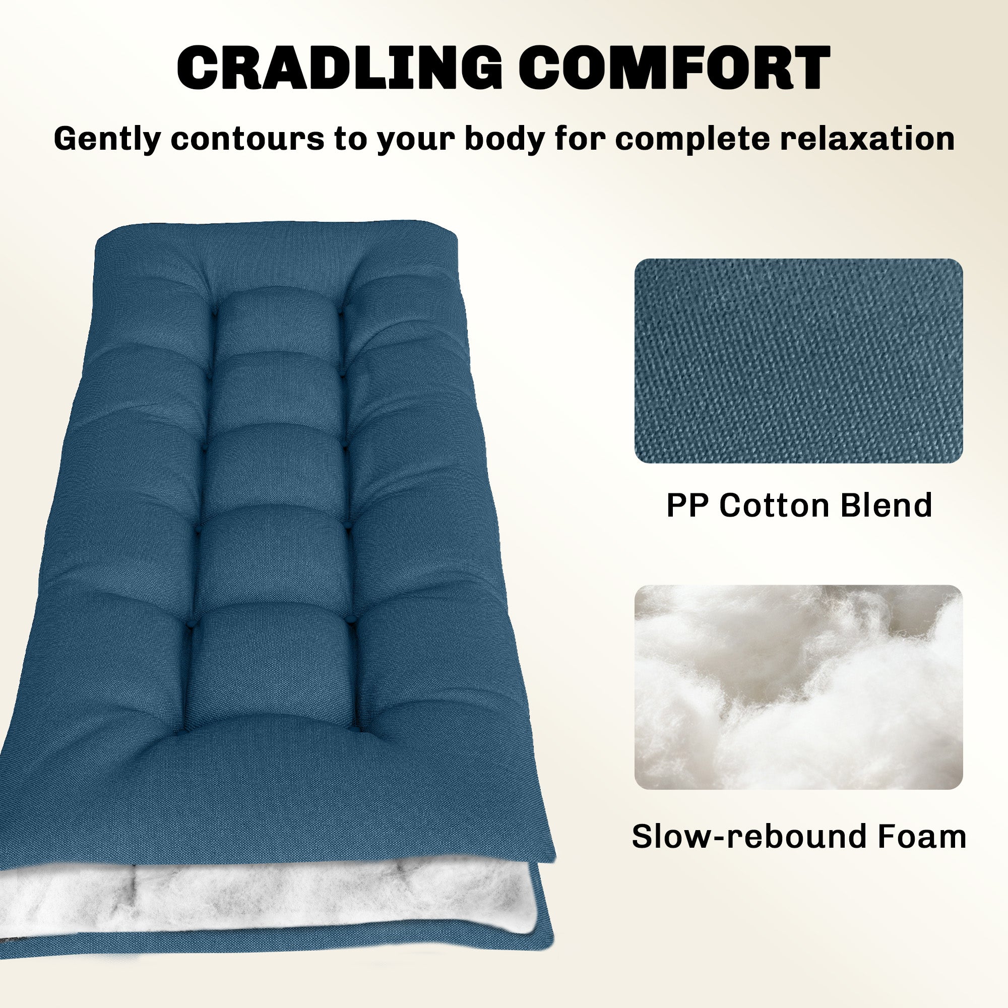 Patio Lounge Chair Cushion, UV50+ Chaise Lounge Chair Cushion with Securing Straps for Patio, 78 x 25.6 inch, Blue