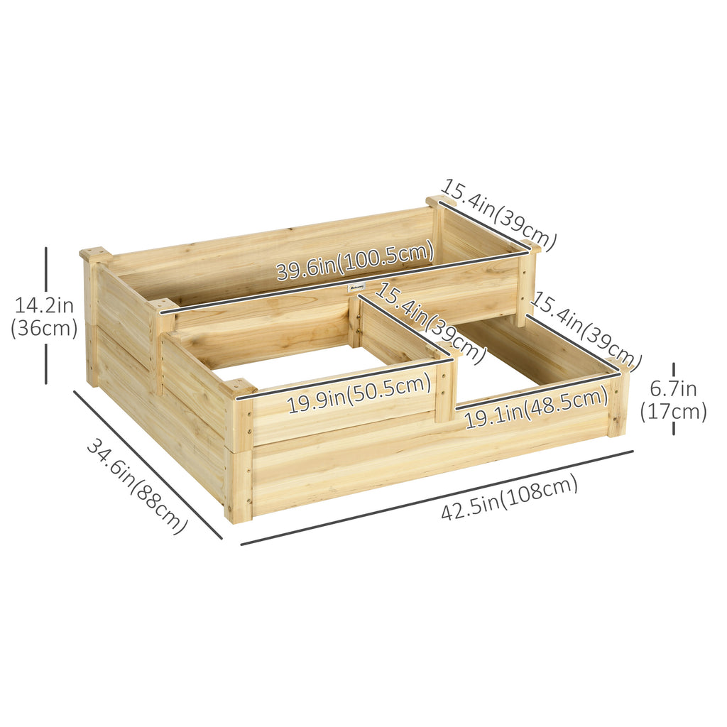 3 Tier Raised Garden Bed, 42.5" x 34.6" x 14.2" Wooden Raised Planter Box Kit for Growing Vegetables, Herbs, Flowers, Natural