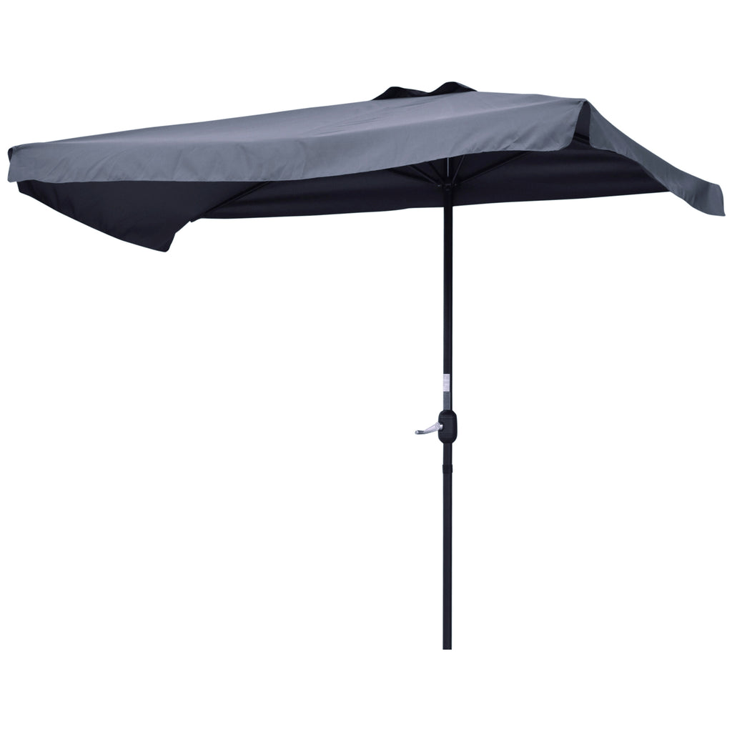 7.5ft Half Umbrella Semi Patio Parasol with Crank Handle, Top Vent for Garden, Balcony- NO BASE INCLUDED, Grey