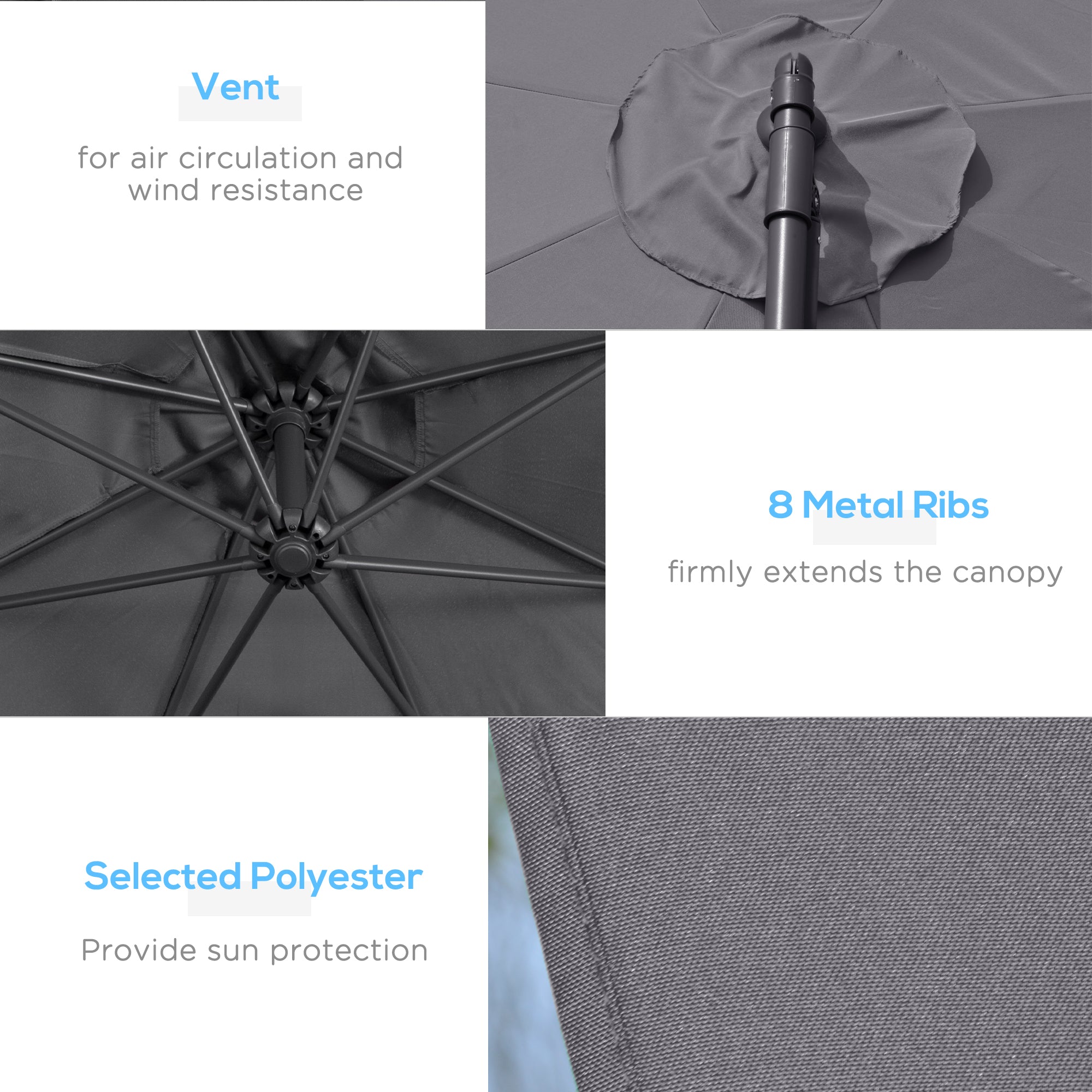 10ft Offset Patio Umbrella with Base, Garden Hanging Parasol with Crank, Banana Cantilever Umbrella Sun Shade, Grey