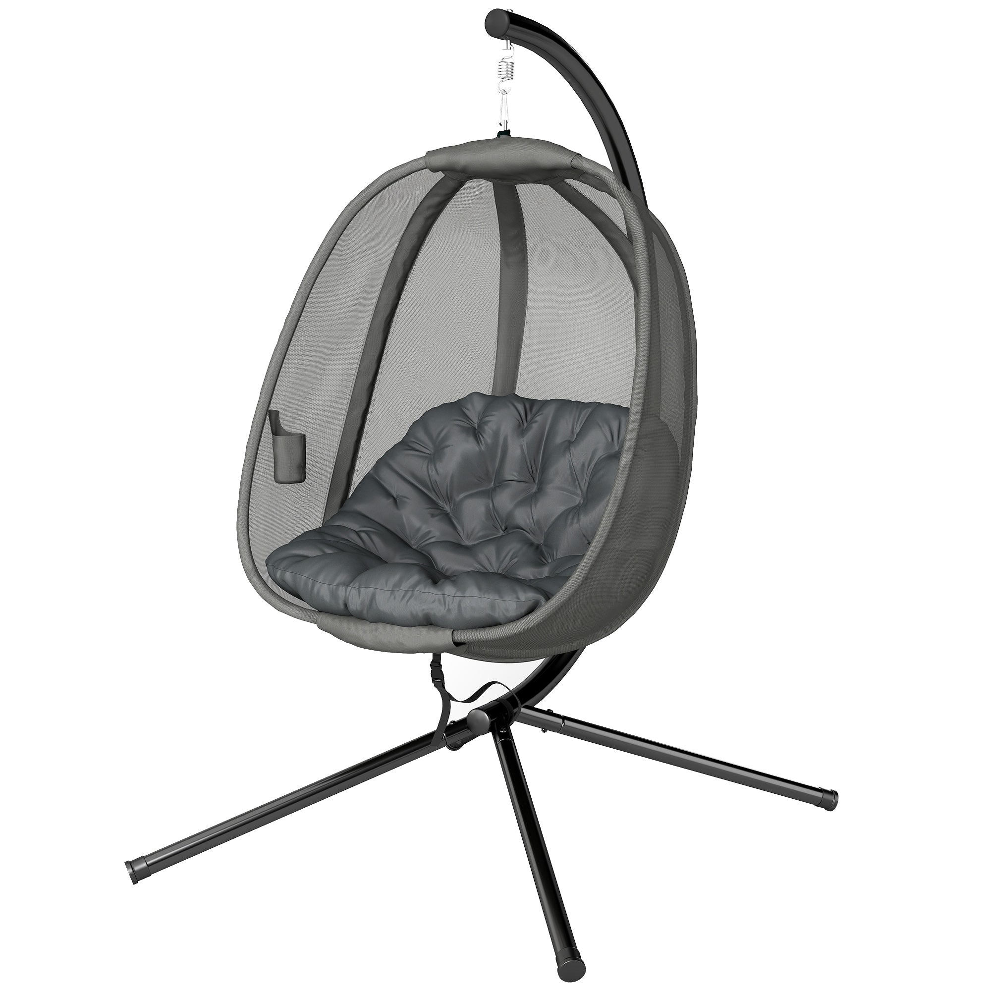 Hanging Egg Chair, Outdoor Indoor Swing Chair with Stand, Folding Basket and Thickened Cushion, Grey