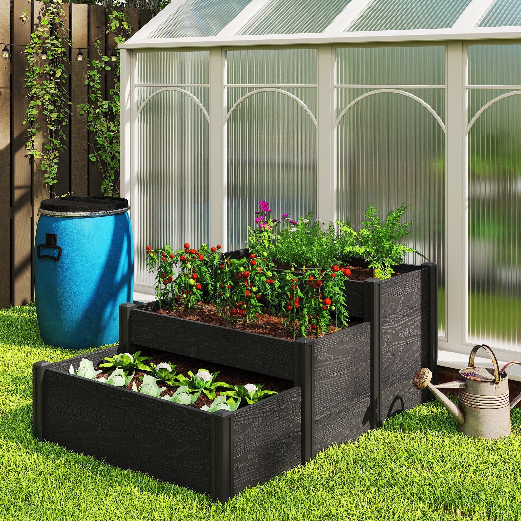 Vinyl Raised Garden Bed Kit, 3-Tier Elevated Garden Box with Open Bottom, DIY Assembly, Outdoor Raised Planter Box