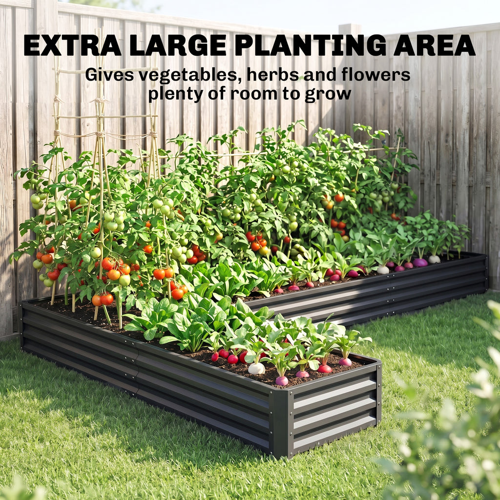 L-Shaped Raised Garden Bed, 82" x 109" x 12" Galvanized Steel Planter Box with Multi-reinforced Rods for Vegetables, Flowers and Herbs, Dark Grey