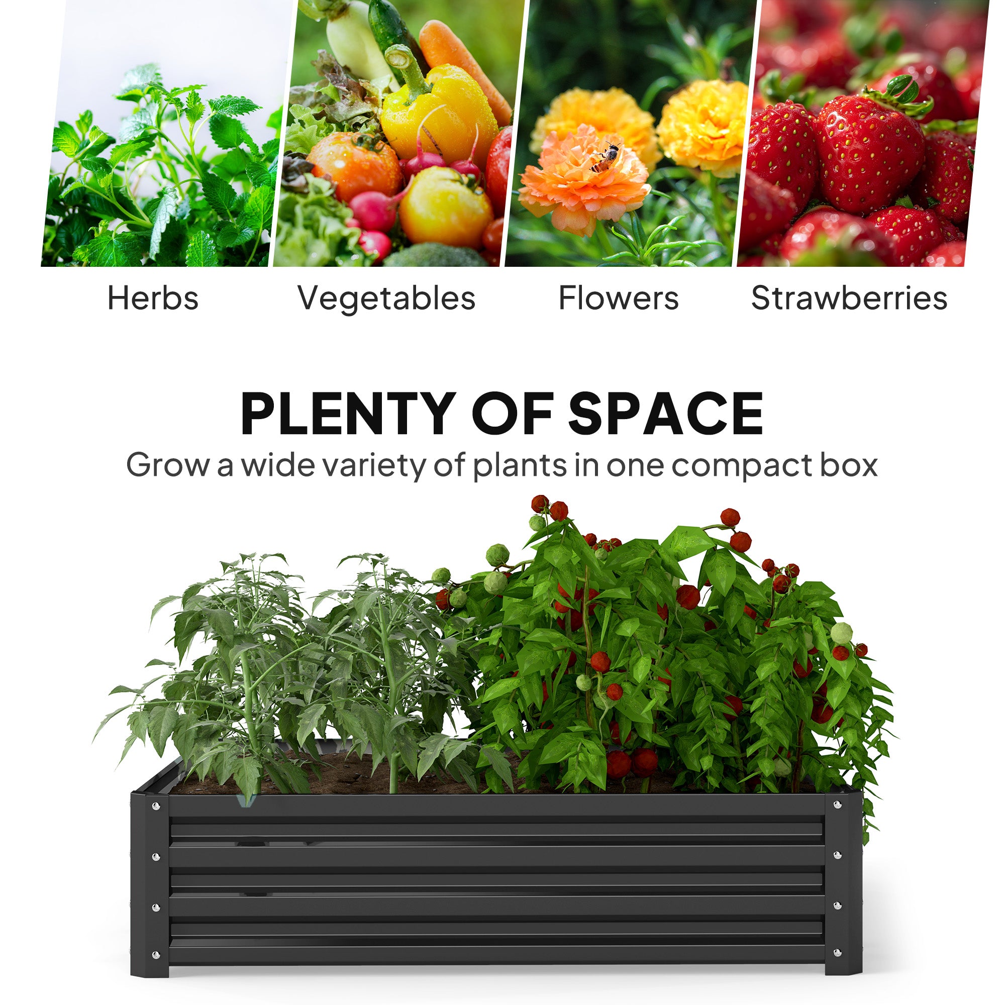 4' x 4' x 1' Raised Garden Bed Galvanized Steel Planter Box for Vegetables, Flowers, Herbs, Grey