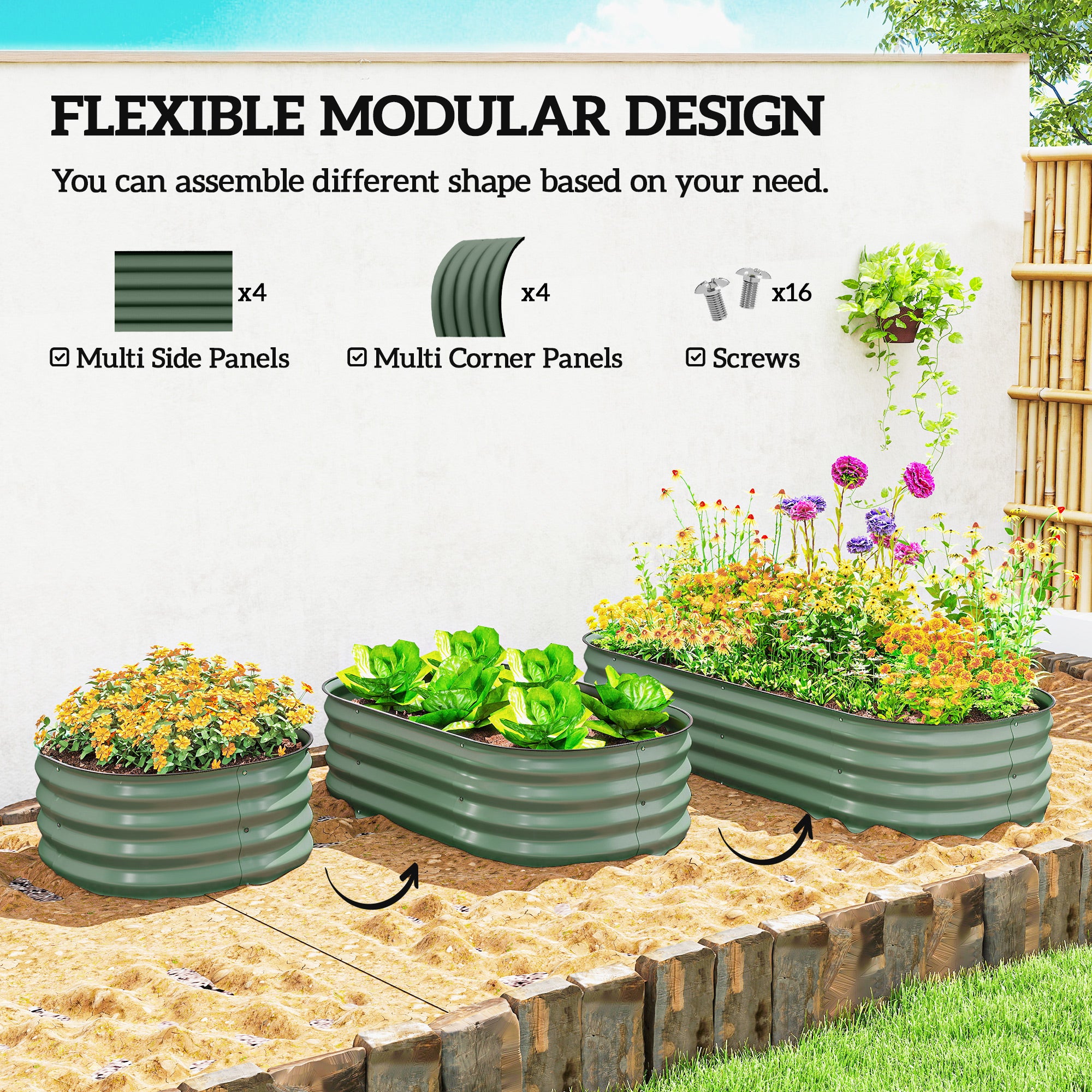 4.9 x 2 x 1ft Galvanized Raised Garden Bed Kit, Metal Planter Box with Safety Edging, Green