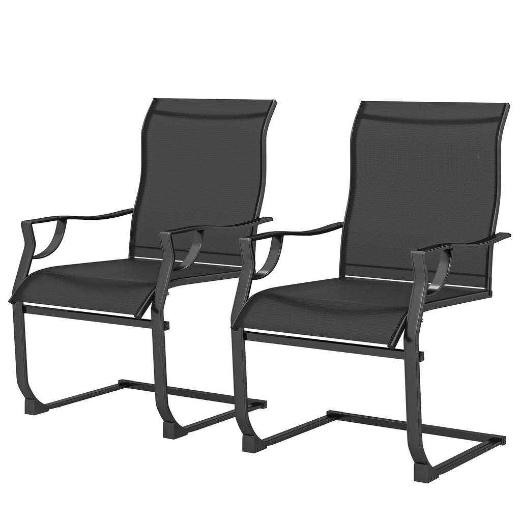 C Spring Motion Patio Chairs Set of 2 with Curved High Backrest, Armrest, All Weather Breathable Fabric, Metal Frame