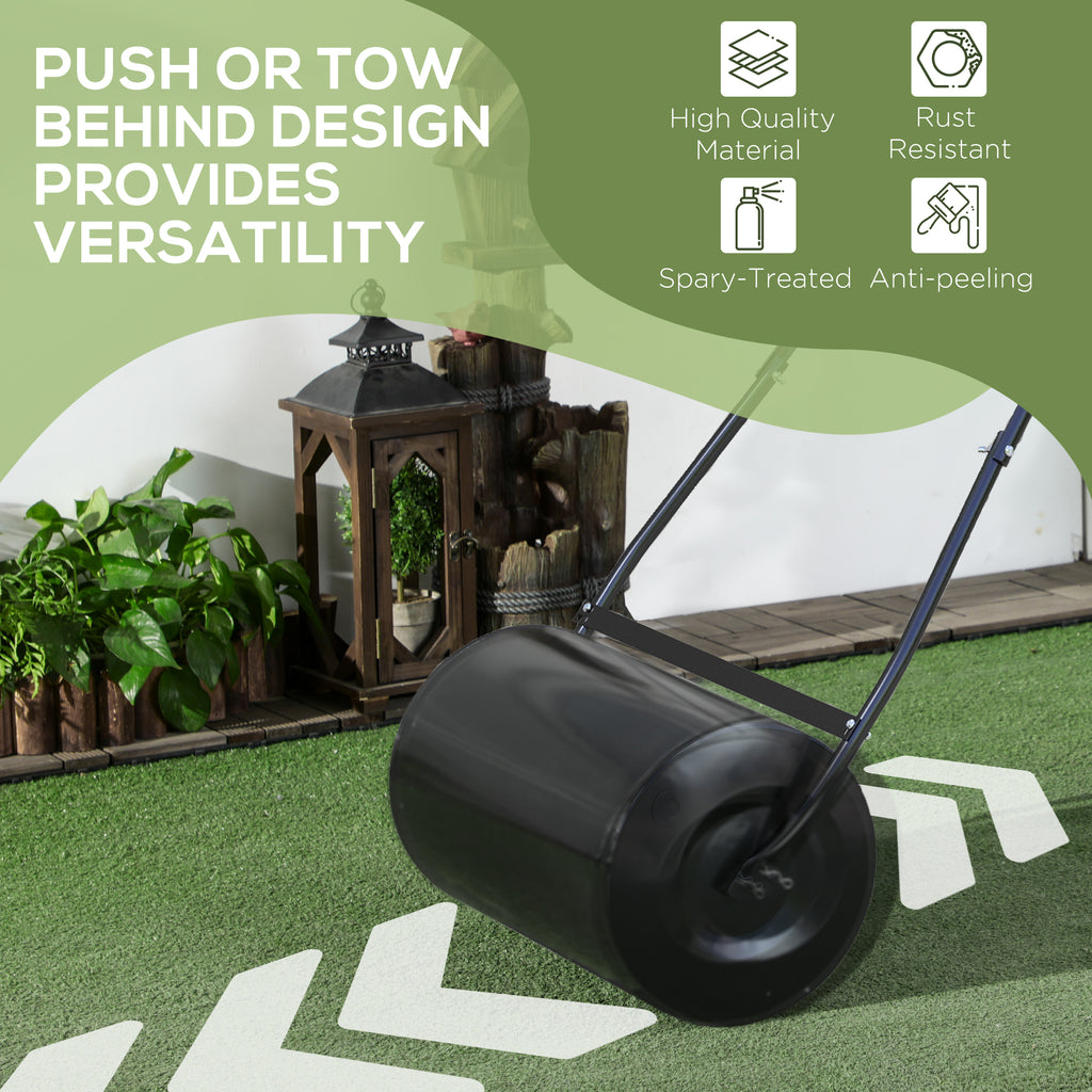 20" Push/Tow Behind Lawn Roller, Heavy Duty Sod Drum Roller Filled with 11 Gal Water/Sand, Grass Flattener for Yard, Patio, Park, Black